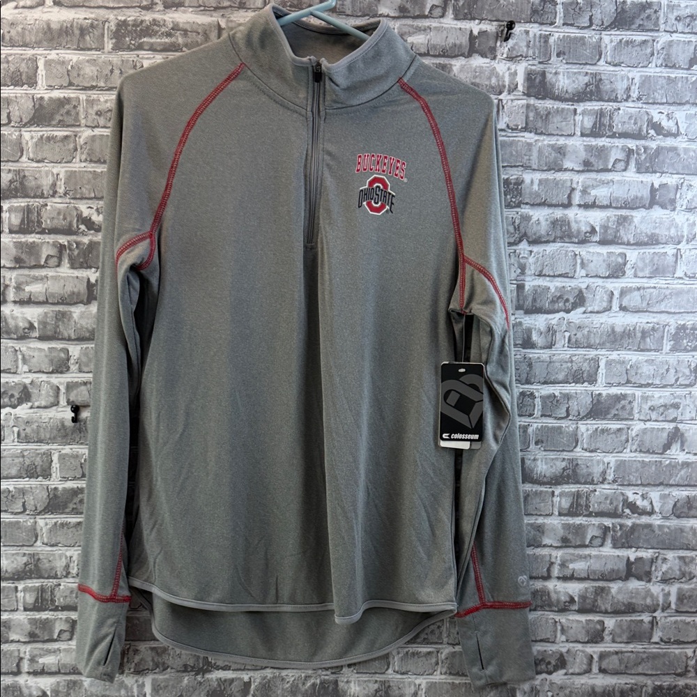 NWT Woman's Ohio State‎ Gray Quarter-Zip Pullover with Red Accents